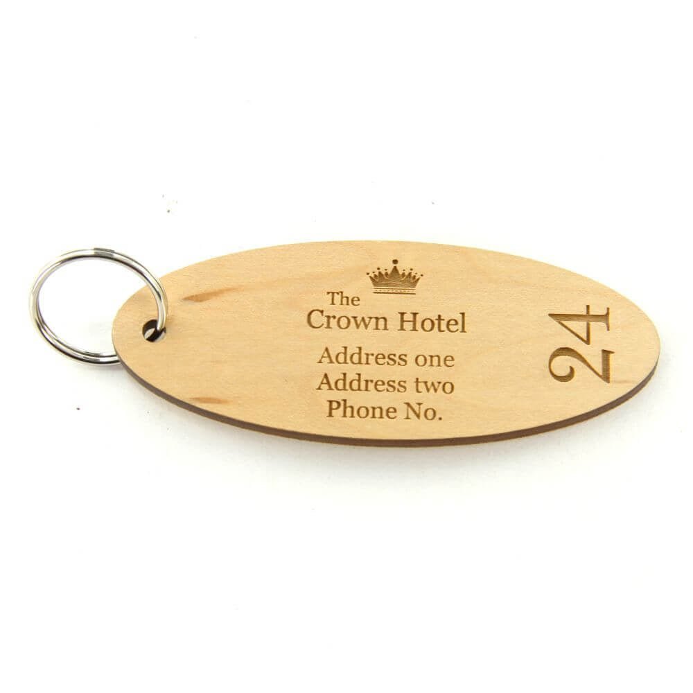 Key Fobs - Engraved Maple Veneer Wood - Hospitality – Worldwidemenus